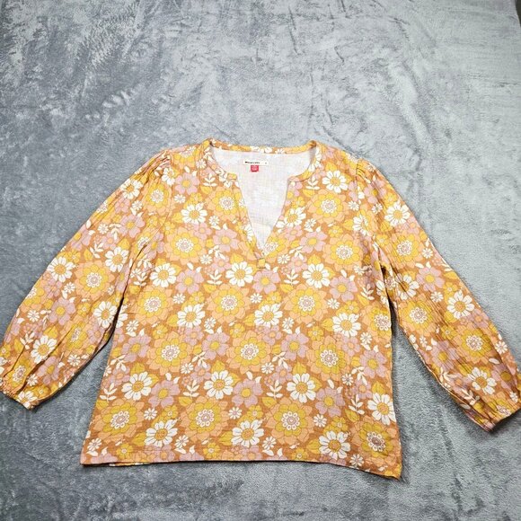 Marine Layer Top Womens Large Yellow Jamie Floral Retro Boho Band Collar Top - Picture 2 of 7